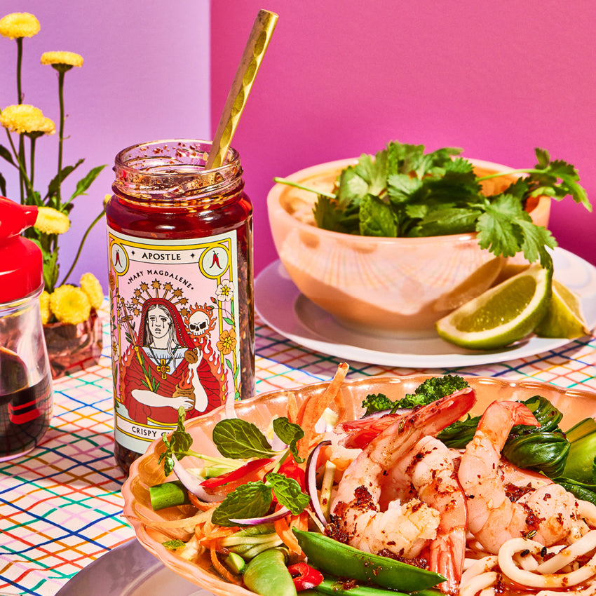 The Apostle Mary Magdalene Crispy Chilli Oil on a salad