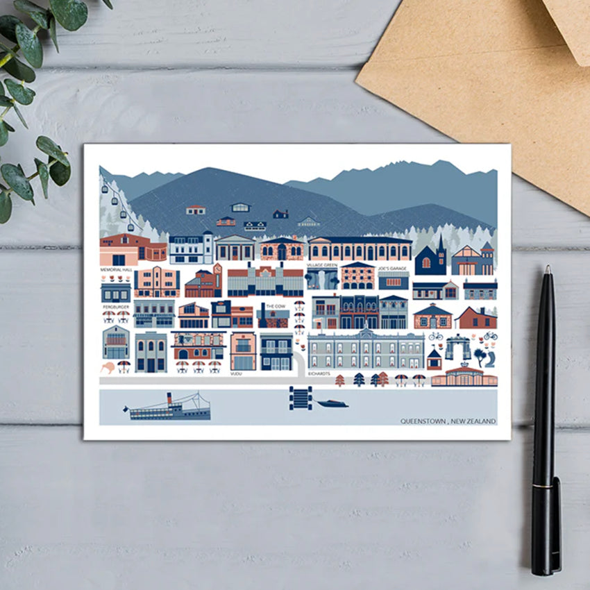 The Bridget Hall Queenstown Township Gift Card next to a pen and envelope