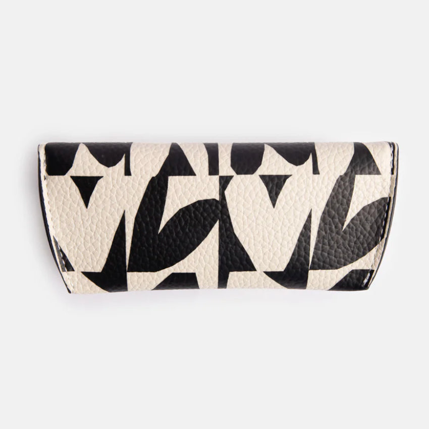 A back view of the Caroline Gardner Glasses Case in Checkmate Hearts on a blank background
