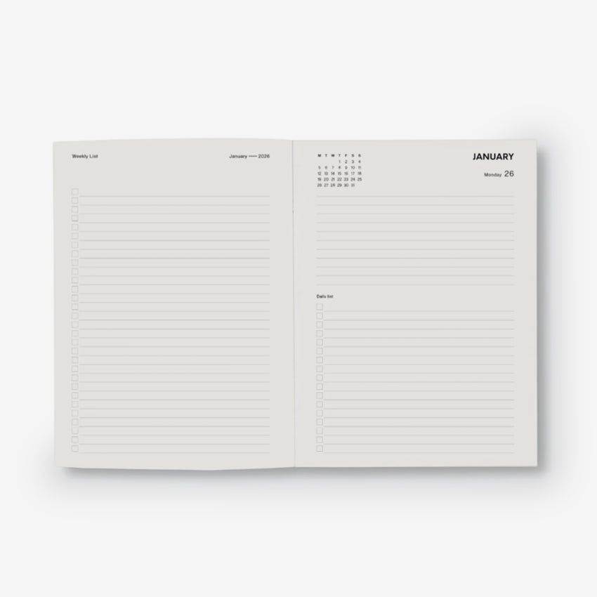 Open planner showing the daily layout with a white background