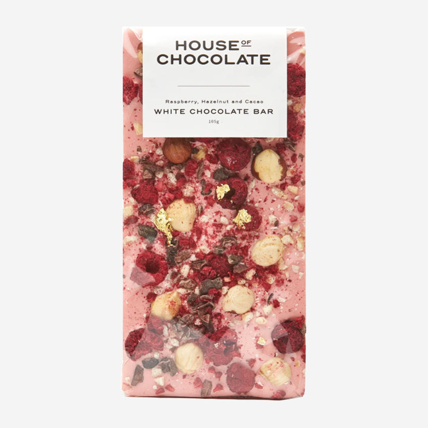 Raspberry, Hazelnut & Cacoa White Chocolate Bar
