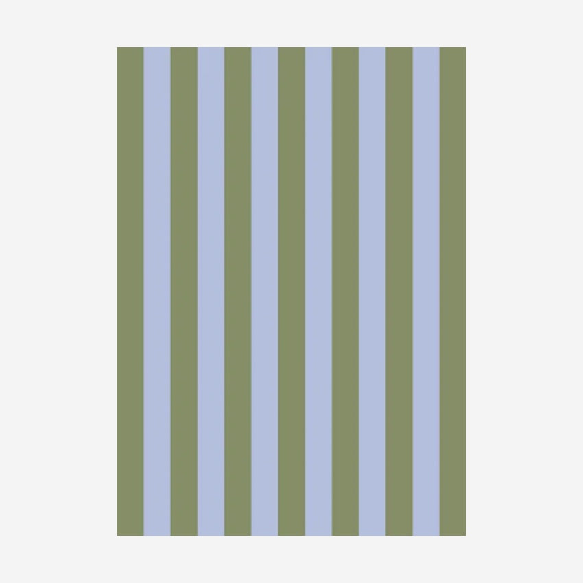 The Lettuce Tea Towel in Periwinkle and Olive Bold Stripe on a blank background