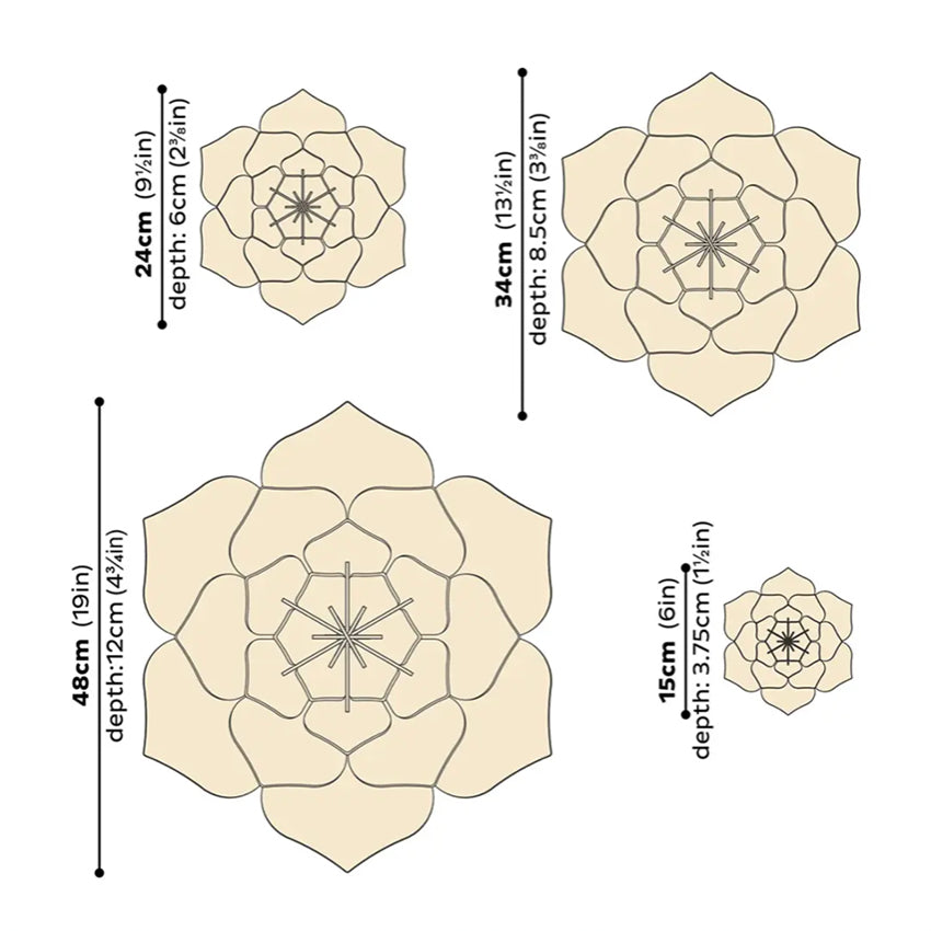 The Lovi 3D Flower Decor size guide