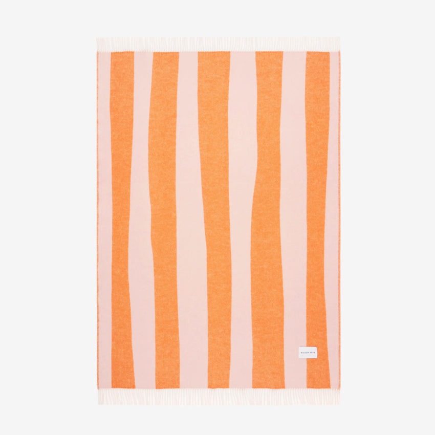 Maison Deux Rough Stripe Blanket in pink and orange on a blank background