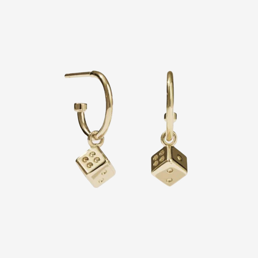 The Meadowlark Dice Signature Hoops in Gold on a blank background