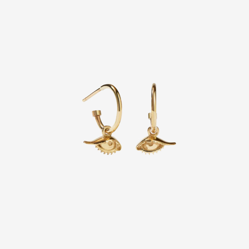 The Meadowlark Proteger Signature Hoops in Gold Plated on a blank background.