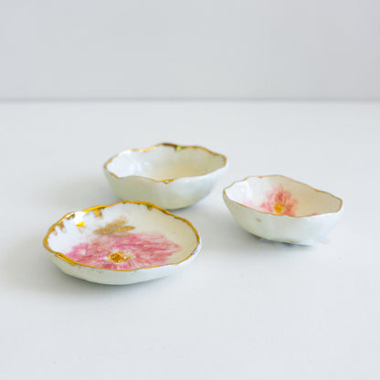 Cherry Blossom Bowl with Gold Bee + Rim