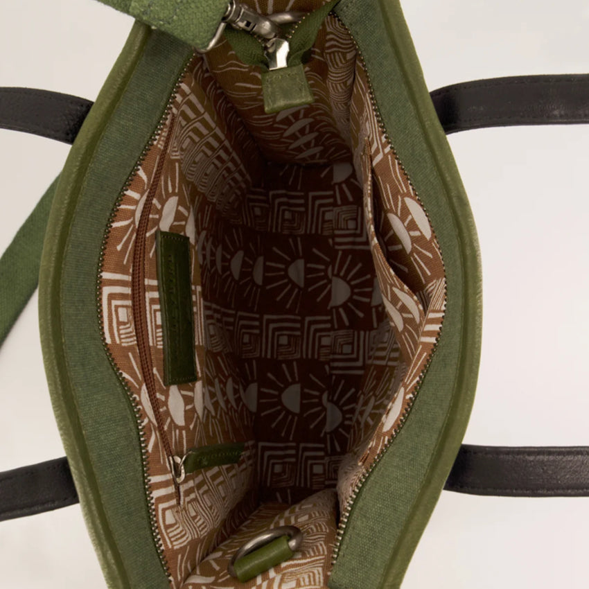 An inside view of the Nancybird Cabin Tote in Flannel Flower