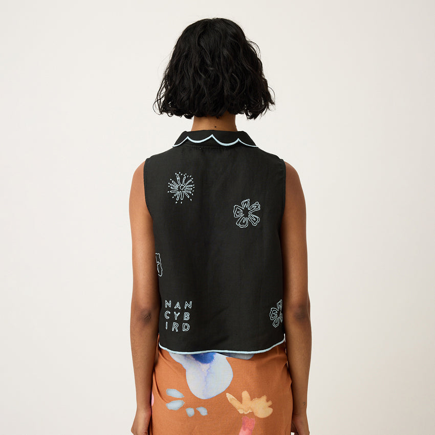 Tuva Vest | Charcoal Embroidered