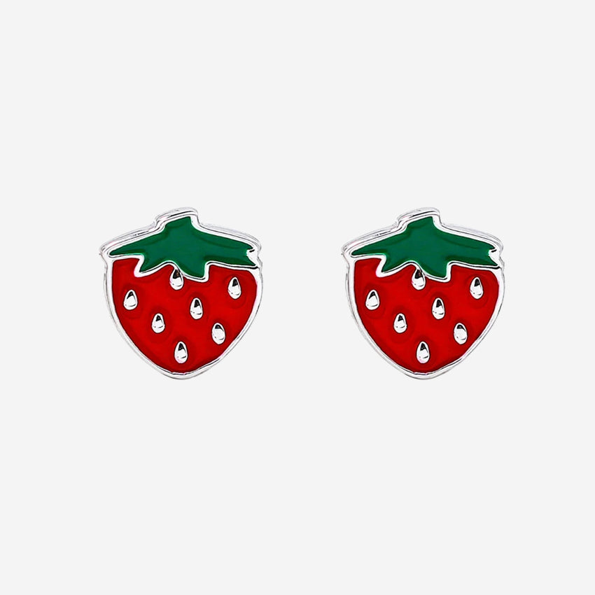 The Silver Linings Collective Strawberry Kids Earrings on a blank background
