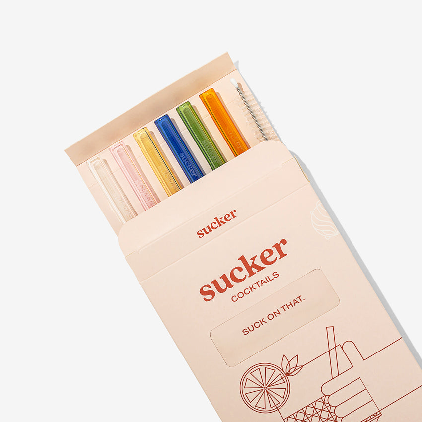 The Sucker Cocktail Straws in Multi in the packaging on a blank background
