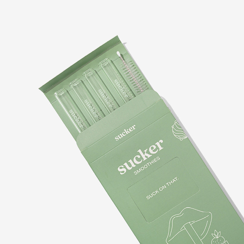 The Sucker Reusable Smoothie Straws in Clear in the packaging on a blank background