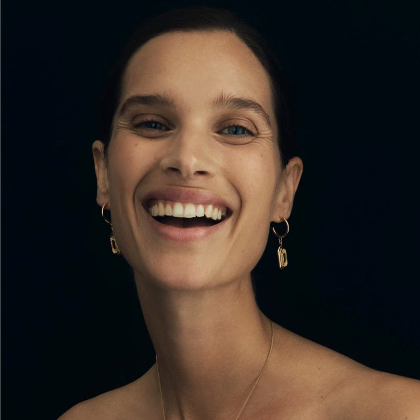 The Temple Of The Sun Byzantine Earrings in Gold Vermeil on a model