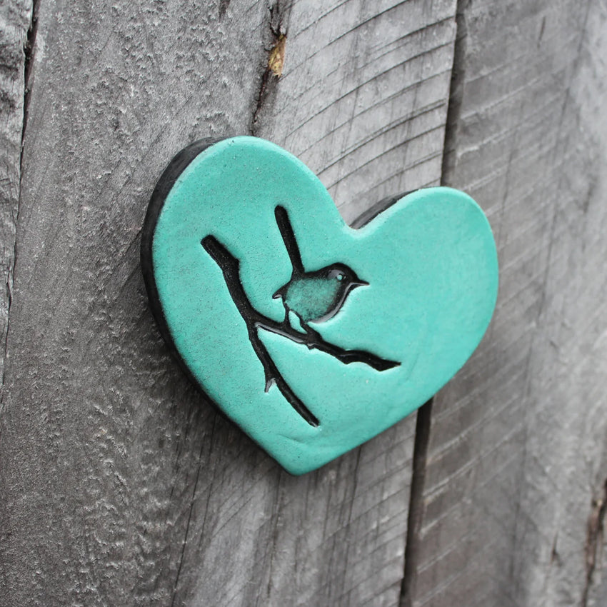 Flat Heart Bird on Branch Tile | Duck Egg