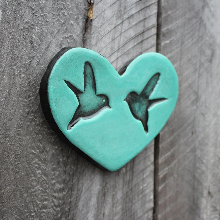 Flat Heart Double Bird Tile | Duck Egg