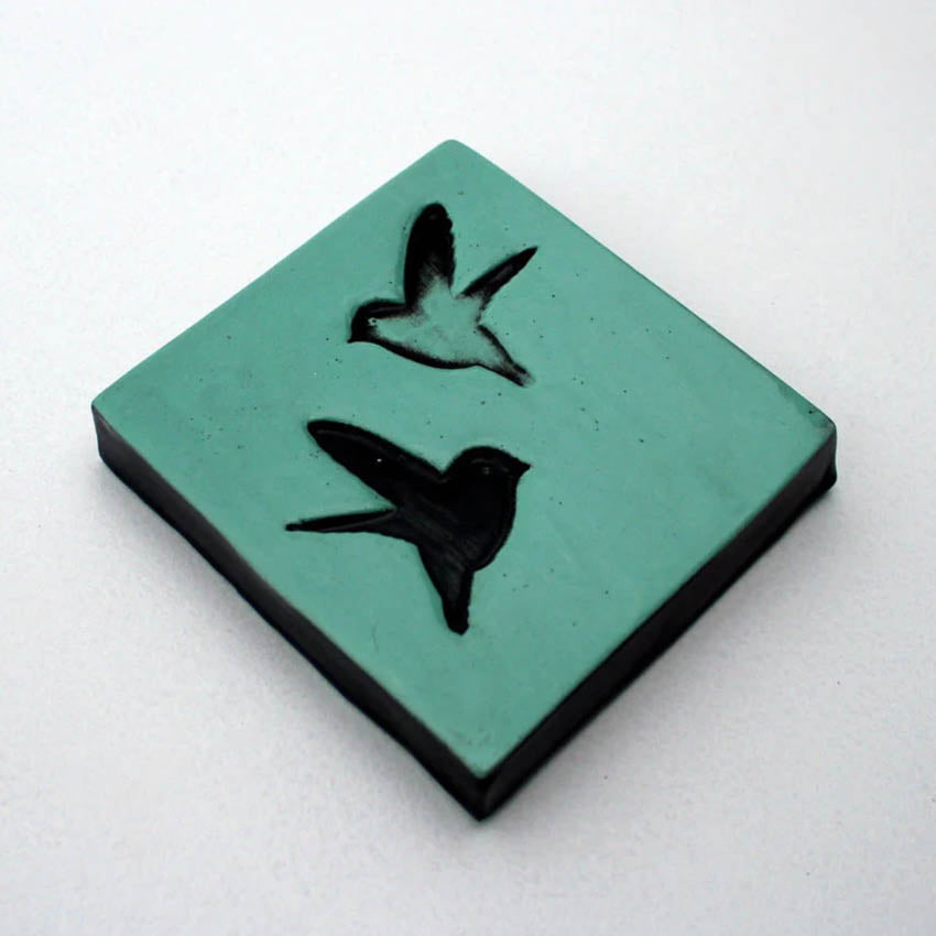 Square Double Bird Tile | Duck Egg