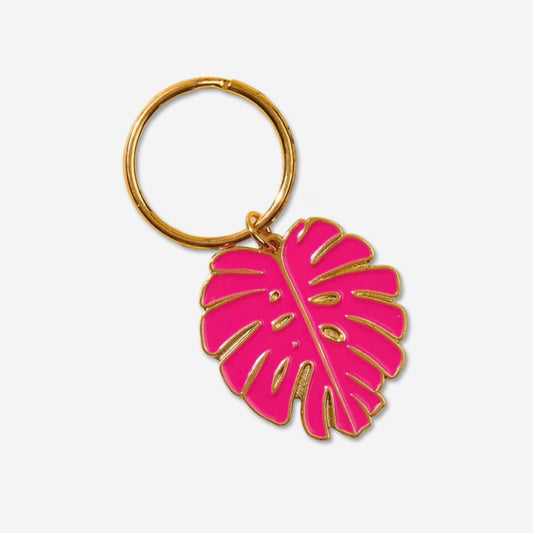 Pink Monstera Leaf Keychain