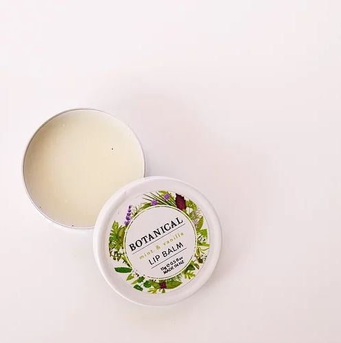 The Botanical Mint and Vanilla Lip Balm open