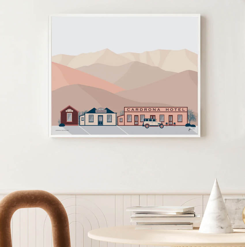 The Bridget Hall Design Cardrona Hotel in a white frame hanging on a wall