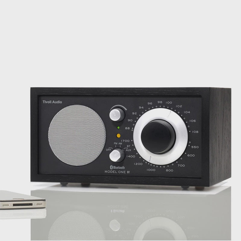 The Tivoli Model One BT in Black and Black with a reflection