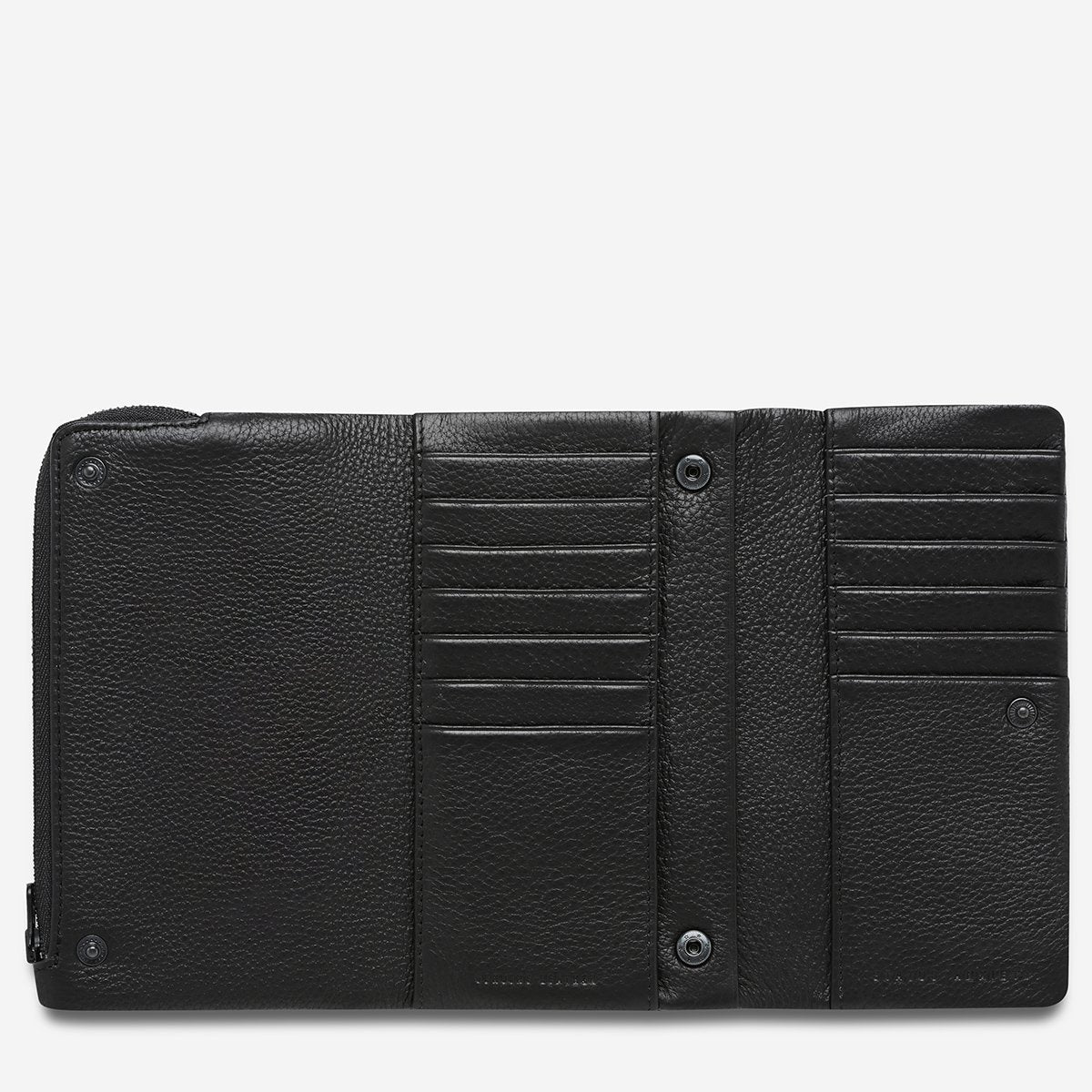 Status Anxiety Audrey Wallet in Black Pebble opened