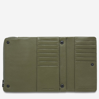 Status Anxiety Audrey Wallet in Khaki Pebble Opened