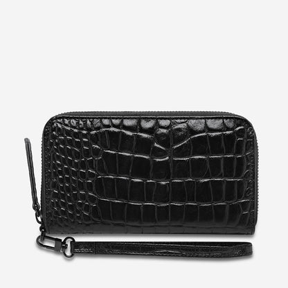 Status Anxiety Moving On Wallet in Black Croc Emboss 