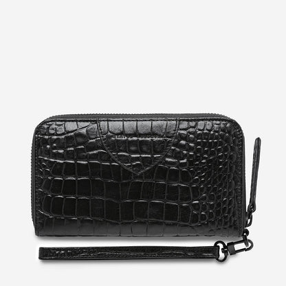 Status Anxiety Moving On Wallet in Black Croc Emboss