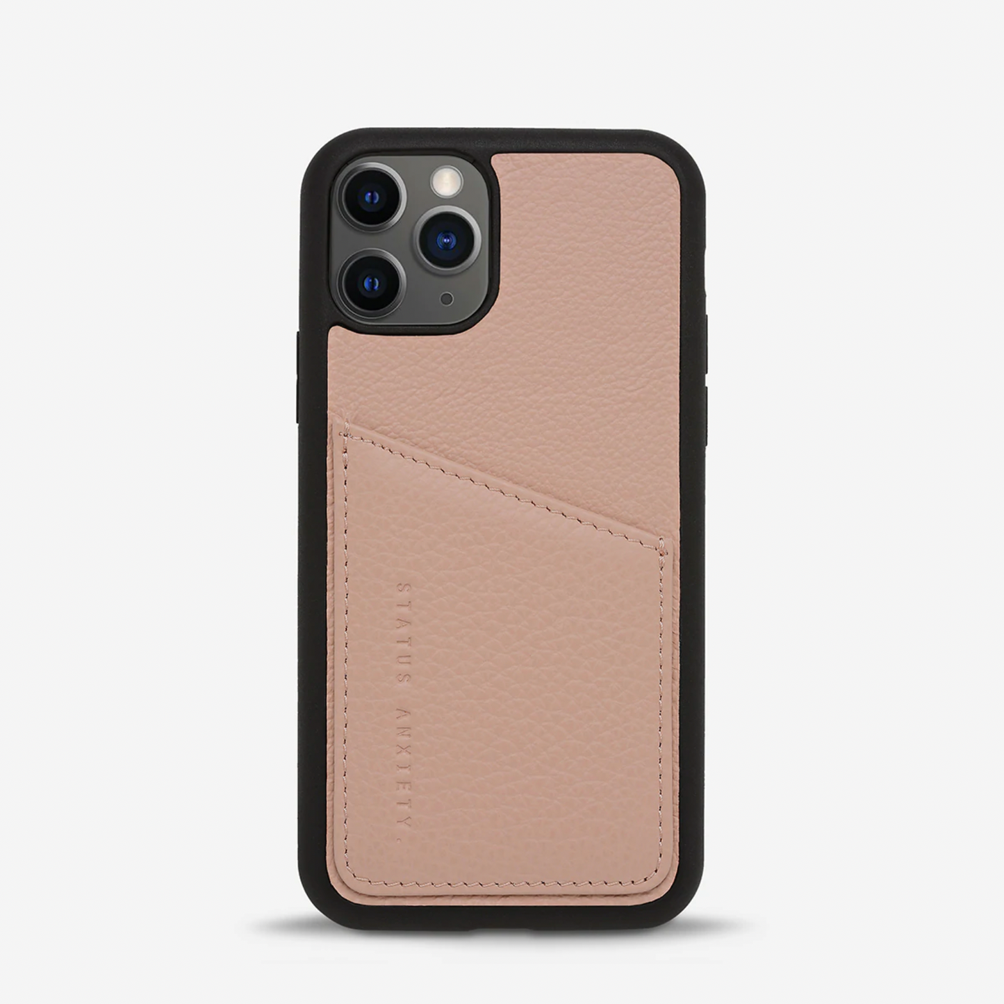 Status Anxiety Who's Who iPhone 13 Case in Dusty Pink Colour, on a white background