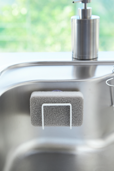 Yamazaki Tower Sponge Holder with Suction in White in sink