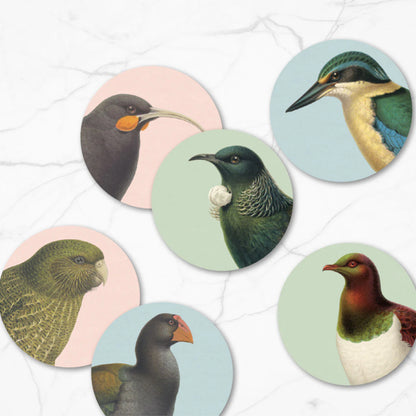 100 Percent NZ Hushed Birds Of NZ Coaster Set on a blank background