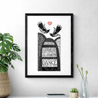 The Amber Smith Kia Horote Marino Art Print in a black frame hanging on a wall