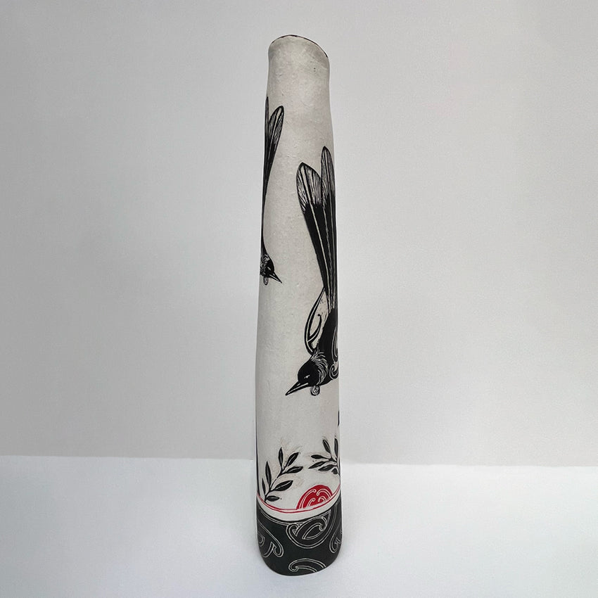 The Amber Smith Kia Kaha Tui Tall Vessel on a blank background