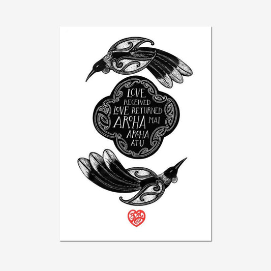 The Amber Smith Aroha Mai Art Print on a blank background