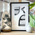 The Amber Smith Karakia Print in a frame on a shelf