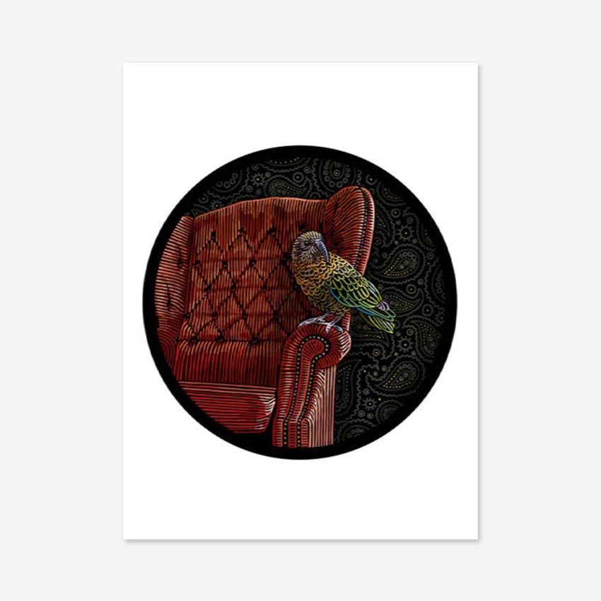 The Angela Croft Sneaky McCheeky art print on a blank background