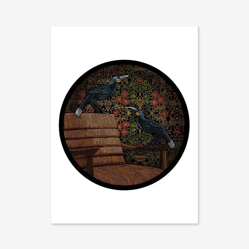The Angela Croft Two Huia art print on a blank background 