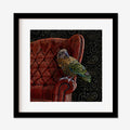 The Angela Croft Sneaky McCheeky Square Artwork in a black frame on a blank background