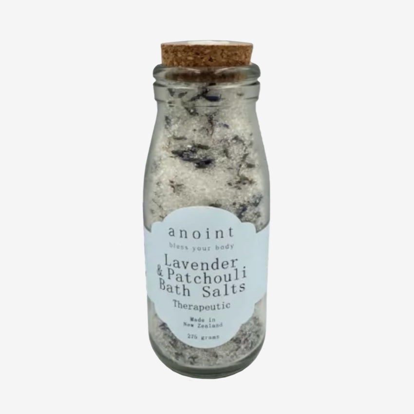 The Anoint Lavender and Patchouli Bath Salts on a blank background