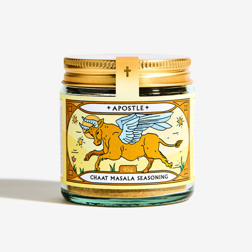The Apostle Chaat Masala Seasoning jar on a grey background