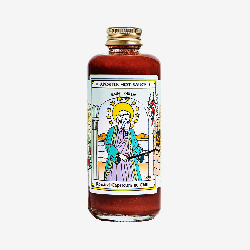 The Apostle Hot Sauce Roasted Capsicum and Chilli sauce on a blank background