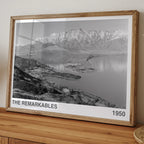 The ARTORY The Remarkables 1950 Art Print in a wooden frame on a console