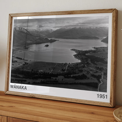 The ARTORY Wanaka 1951 Art Print in a wooden frame on a console