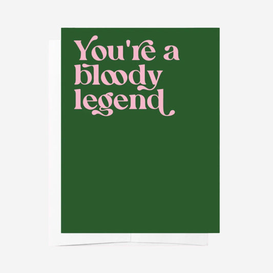 The Bad On Paper Bloody Legend Gift Card with white envelope on a blank background