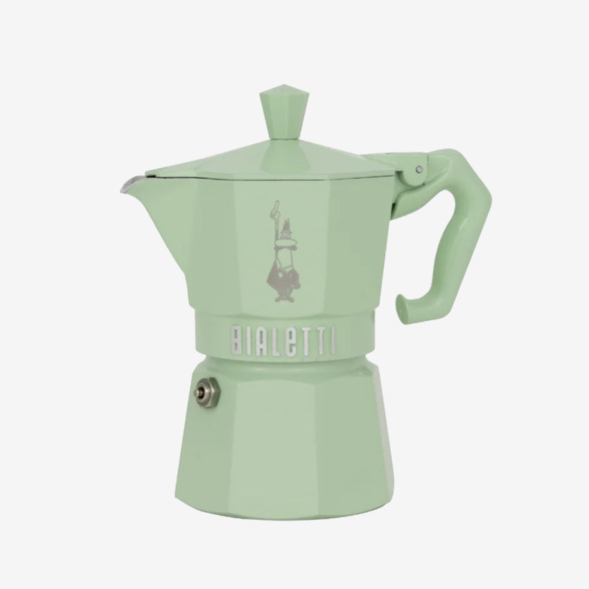 The Bialetti 3 cup size Moka Exclusive Coffee Maker in Green