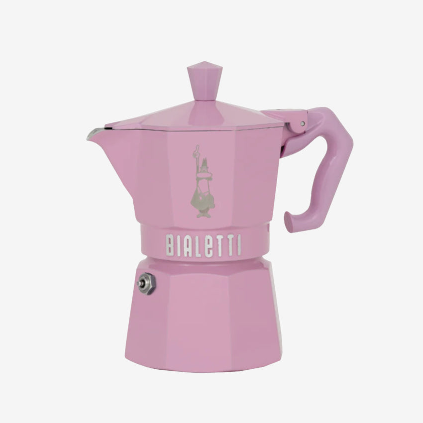 The Bialetti 3 cup size Moka Exclusive Coffee Maker in Pink