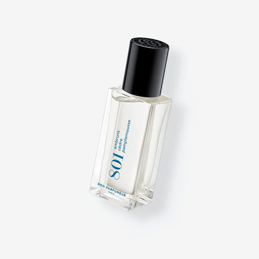 The Bon Parfumeur Eau de Parfum Aquatic 801 fragrance in a 15ml bottle on a blank background 