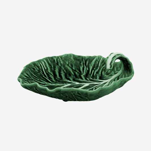 The Bordallo Pinheiro Cabbage Leaf Curvature Bowl on a blank background