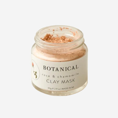 The Botanical Rose and Chamomile Clay Mask with the lid off