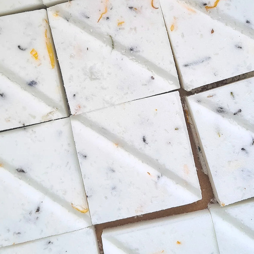 A closeup of the Botanical Ylang Ylang and Lavender Shower Steamers